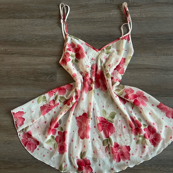 Vintage Y2K Floral Sequin Chemise Baby Doll Nightie Slip Dress - Picture 2 of 7